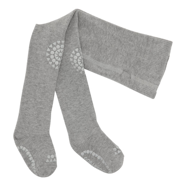 Non slip crawling tights with grip for babies and toddlers in Bamboo - Grey Melange