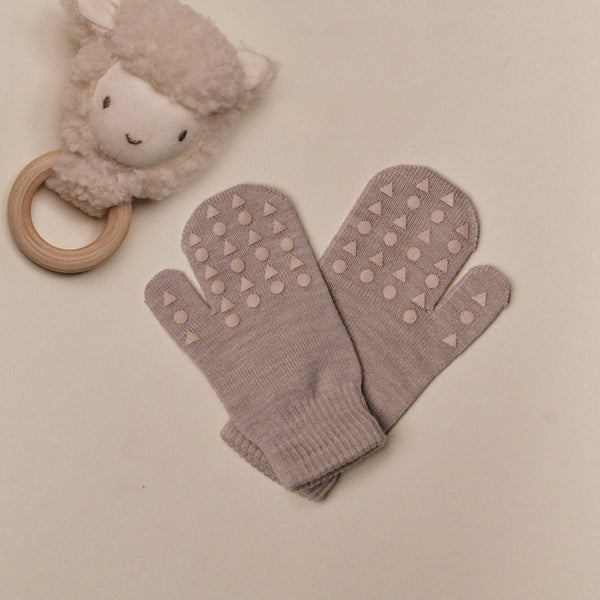 Mittens with non-slip grip for babies and toddlers - Merino Wool - Sand