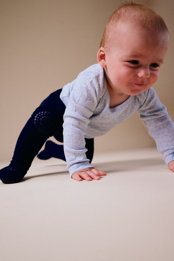 Non slip crawling tights with grip for babies and toddlers in Merino Wool - Midnight Blue